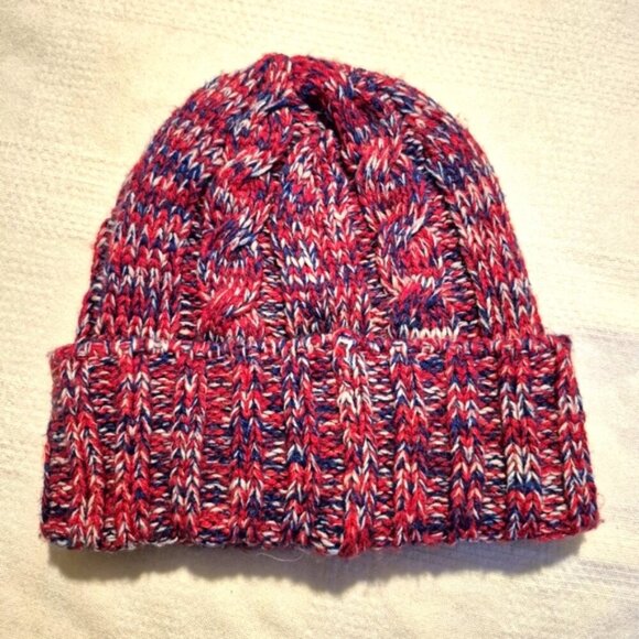 New York Rangers women's one size cable knit red, blue & white beanie, VGUC - Picture 2 of 3